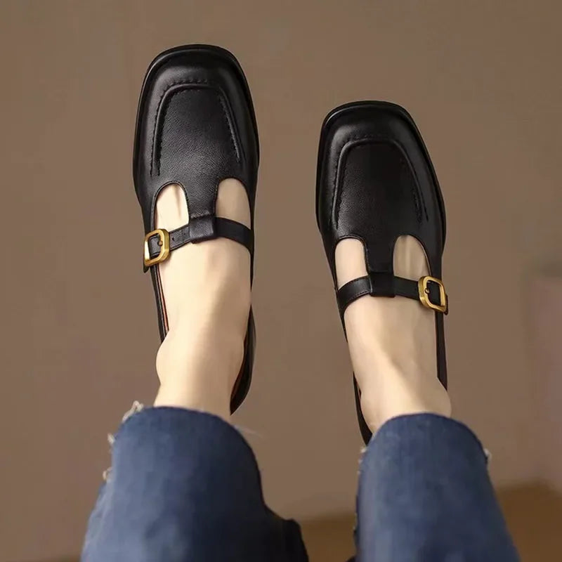 Corinna | Women's T-Strap Mary Jane Shoes Square Toe Low Block Heel