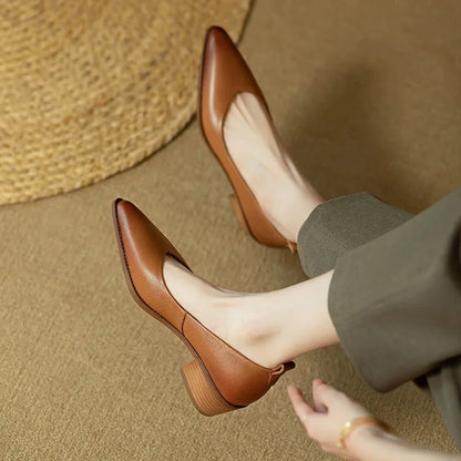 Brianna | Women's Block Heel Pumps Pointed Toe Slip On Work Shoes