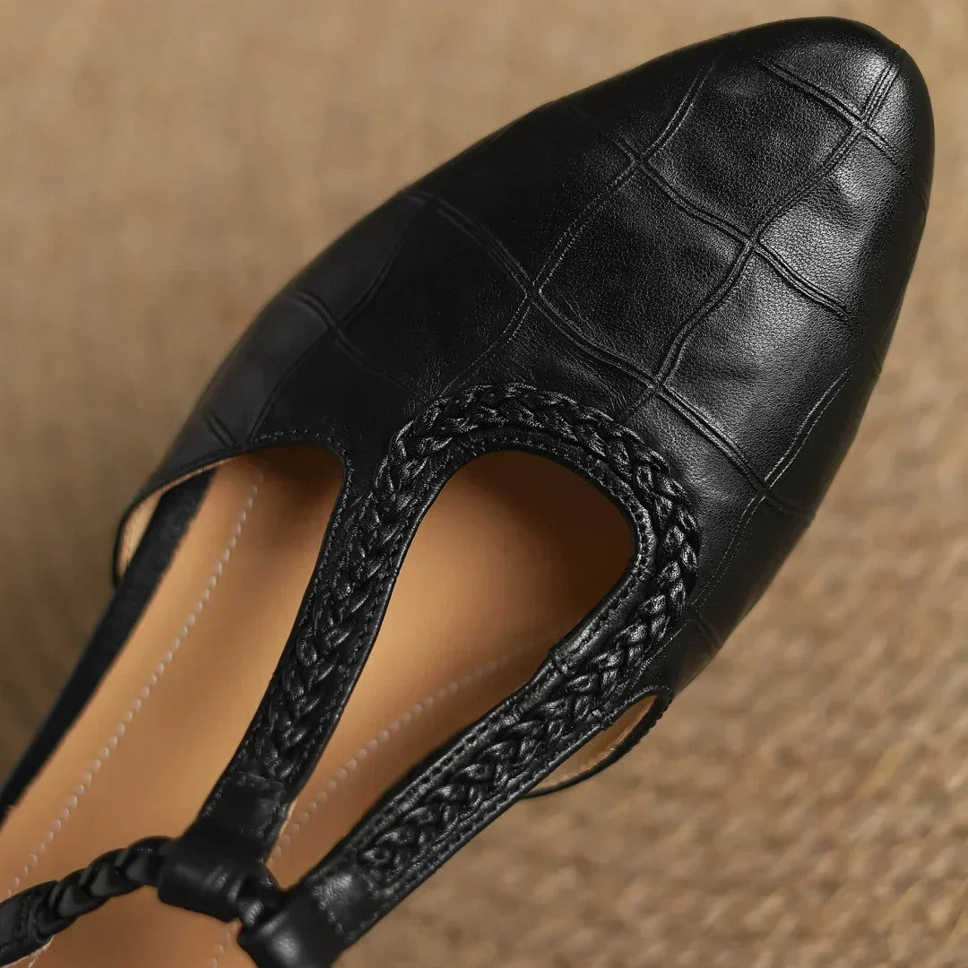 Miranda | Women's Leather T-Strap Mary Jane Flats Pointed Toe Flat