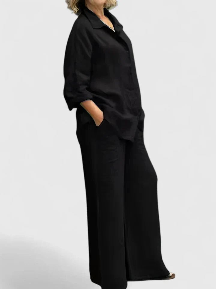 Roslyn | Women's Wide Leg Pants & Button-Down Shirt Two-Piece