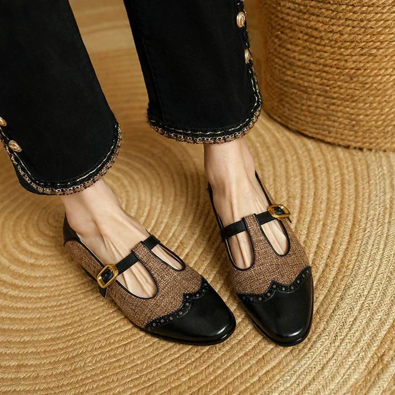 Bronwen | Women's Two-Tone T-Strap Mary Jane Shoes Vintage Low Heel