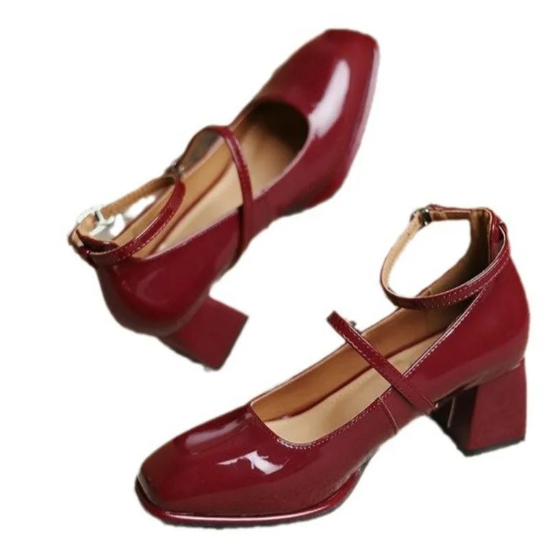 Ceinwen | Women's Ankle Strap Block Heel Pumps Square Toe Mary Jane