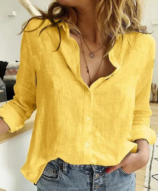 Lydia | Women's Button-Down Shirt Long Sleeve Bird Print Blouse