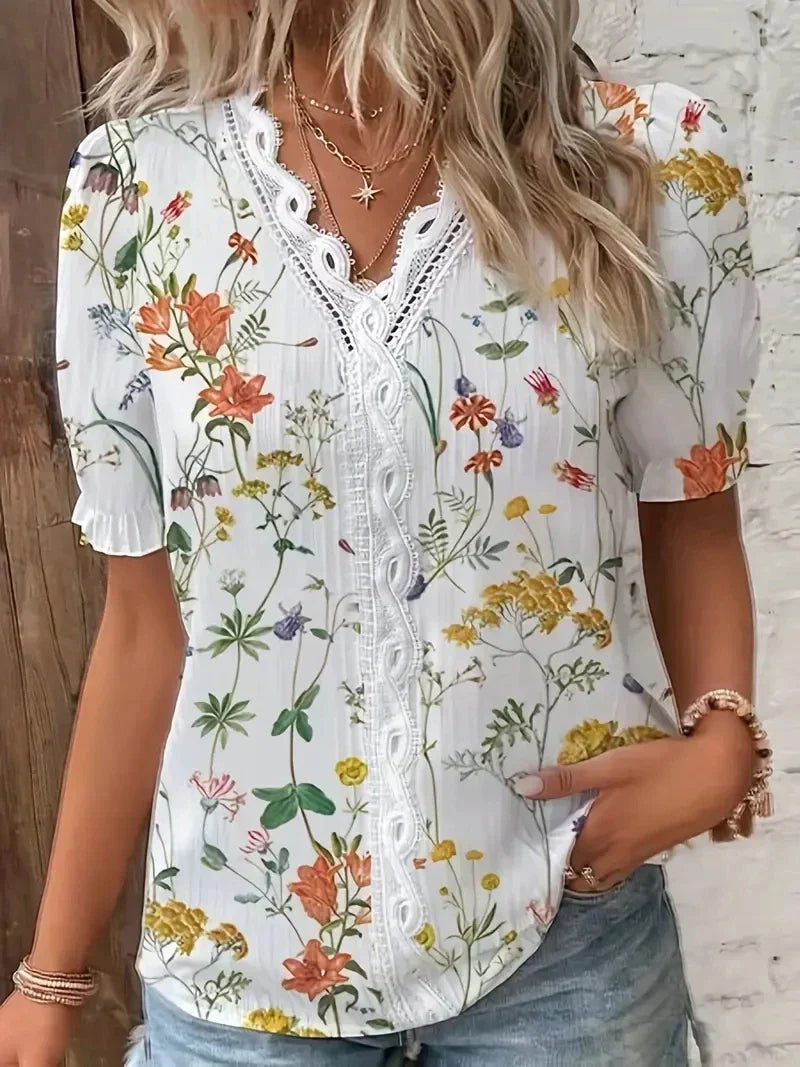 Kiara | Floral Lace V-Neck Blouse