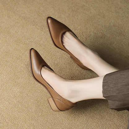 Tamika | Women's Pointed Toe Block Heel Pumps Slip On Mid Heel Shoes