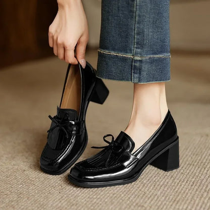Alannah | Women's Tassel Loafer Pumps Block Heel Round Toe Heels