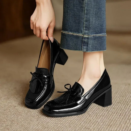 Alannah2™ | Women's Tassel Loafer Pumps Block Heel Round Toe Heels