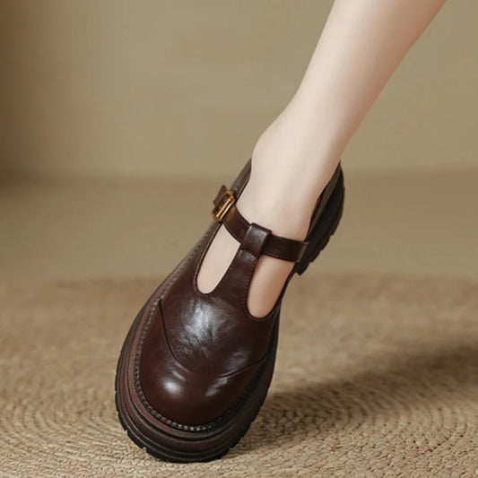 Wanda™ | Women's T-Bar Mary Jane Shoes Round Toe Brogue Low Heel