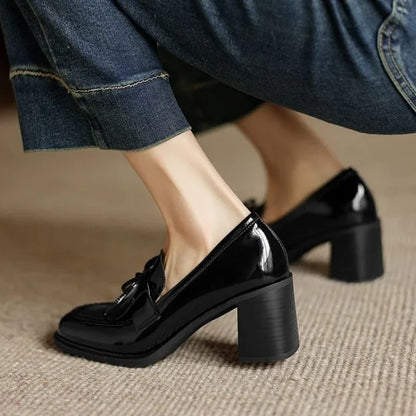 Alannah | Women's Tassel Loafer Pumps Block Heel Round Toe Heels