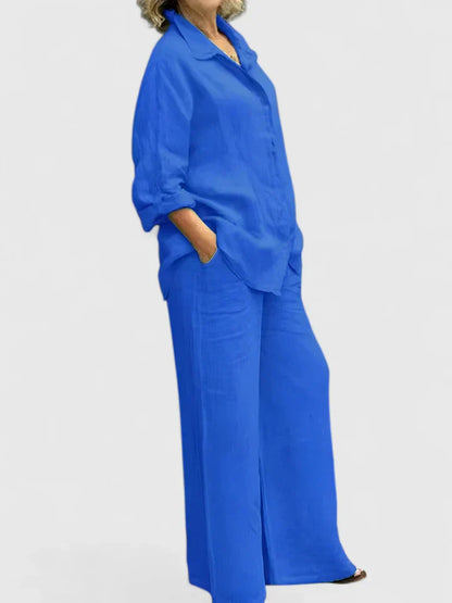 Roslyn | Women's Wide Leg Pants & Button-Down Shirt Two-Piece