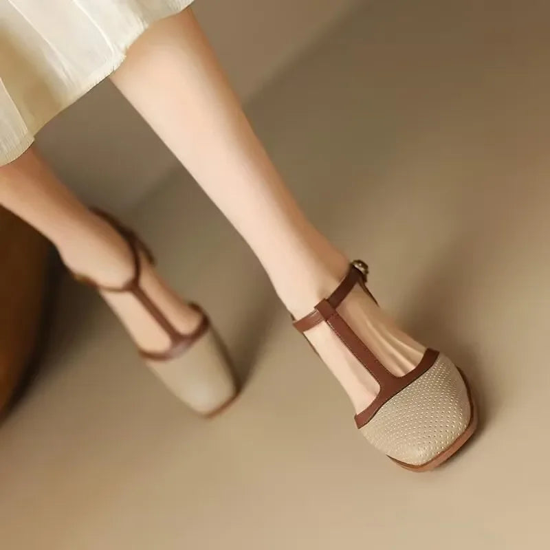 Gwendolyn | Women's T-Strap Block Heel Shoes Square Toe Mid Heel Pumps