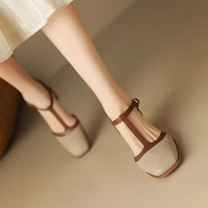 Gwendolyn | Women's T-Strap Block Heel Shoes Square Toe Mid Heel Pumps