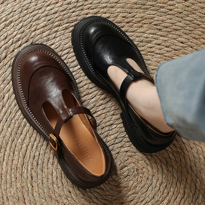 Wanda | Women's T-Bar Mary Jane Shoes Round Toe Brogue Low Heel