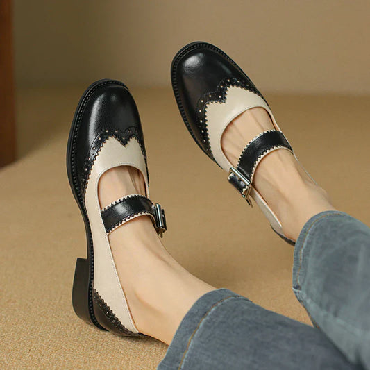 Antigone™ | Women's Two-Tone Leather Mary Jane Shoes Brogue T-Strap
