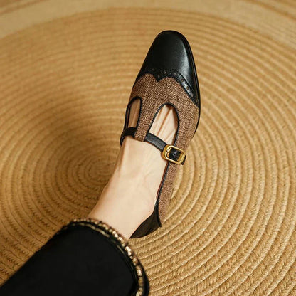 Bronwen | Women's Two-Tone T-Strap Mary Jane Shoes Vintage Low Heel
