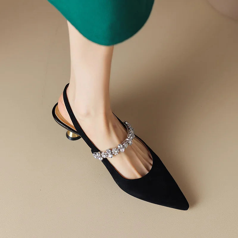 Allison | Women's Crystal Strap Slingback Heels Pointed Toe Pumps