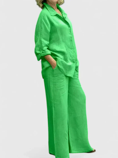 Roslyn | Women's Wide Leg Pants & Button-Down Shirt Two-Piece