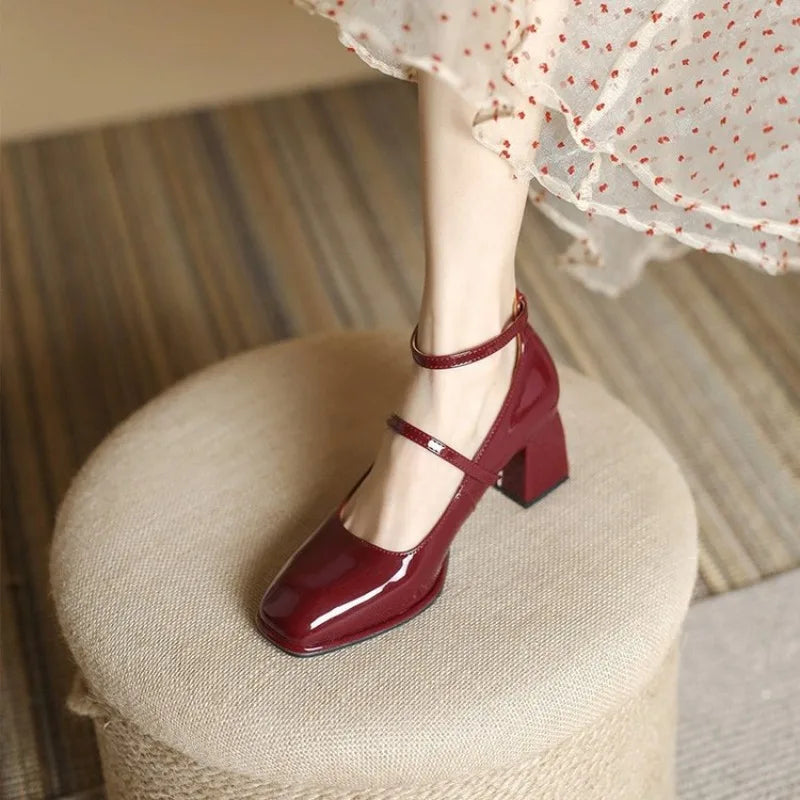 Ceinwen | Women's Ankle Strap Block Heel Pumps Square Toe Mary Jane