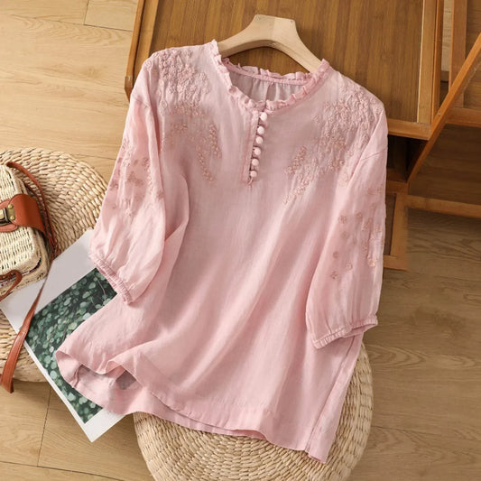 Dilys | Floral Button-Front Blouse