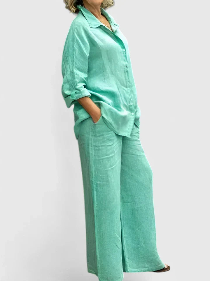 Roslyn | Women's Wide Leg Pants & Button-Down Shirt Two-Piece