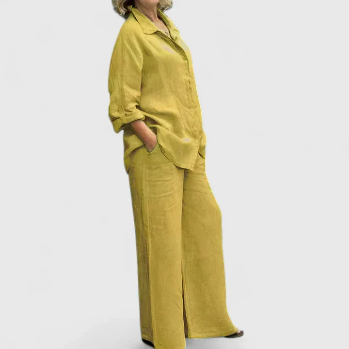 Roslyn | Women's Wide Leg Pants & Button-Down Shirt Two-Piece