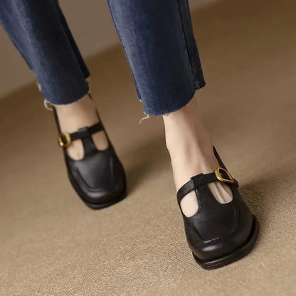 Corinna | Women's T-Strap Mary Jane Shoes Square Toe Low Block Heel
