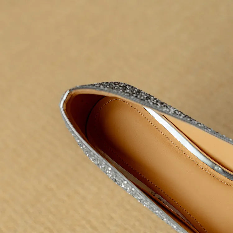 Hope | Women's Glitter Block Heel Pumps Pointed Toe Crystal Buckle
