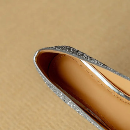 Hope | Women's Glitter Block Heel Pumps Pointed Toe Crystal Buckle