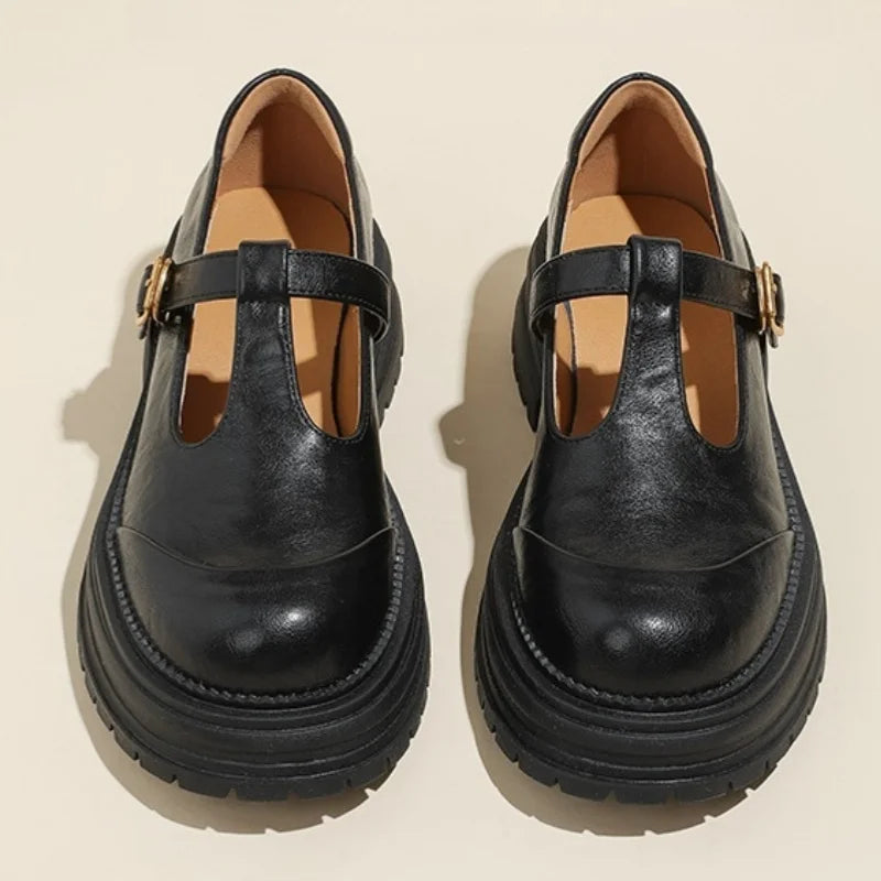 Wanda | Women's T-Bar Mary Jane Shoes Round Toe Brogue Low Heel