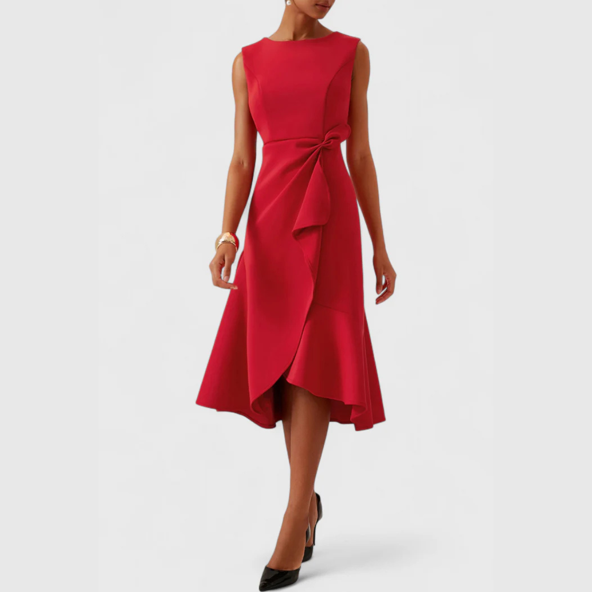 Verity | Draped Asymmetric Midi Dress