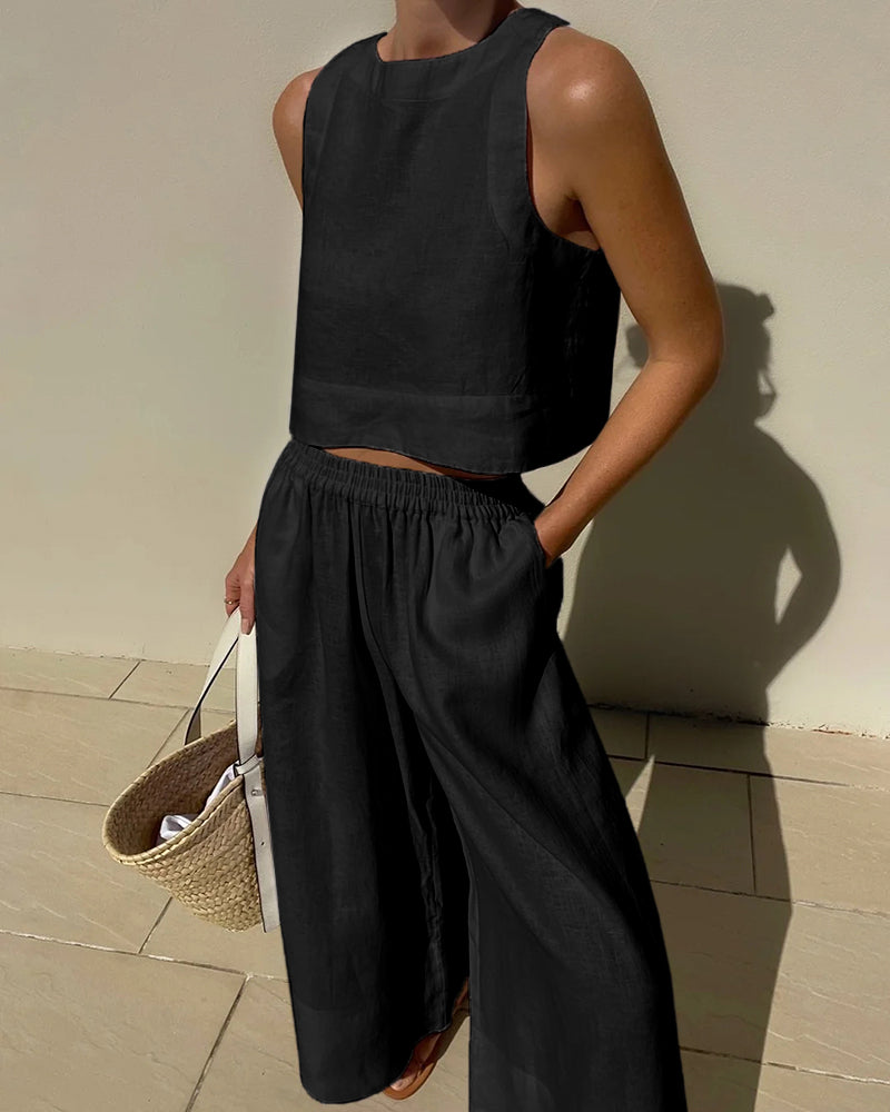 Selena | Women's Wide Leg Pants & Crop Top Two Piece Set
