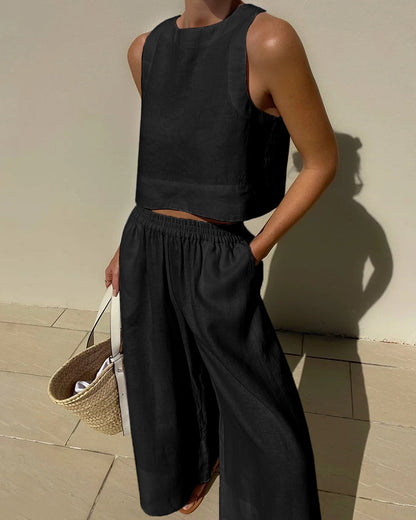 Selena | Women's Wide Leg Pants & Crop Top Two Piece Set