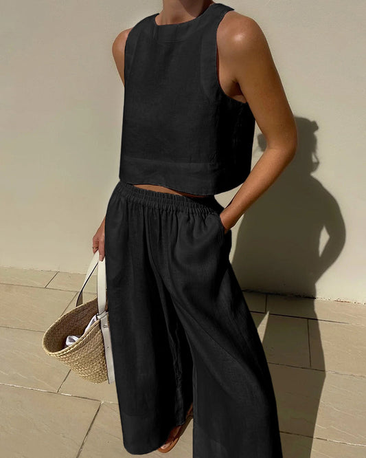Aisling2™ | Women's Two Piece Set Crop Top Wide Leg Pants