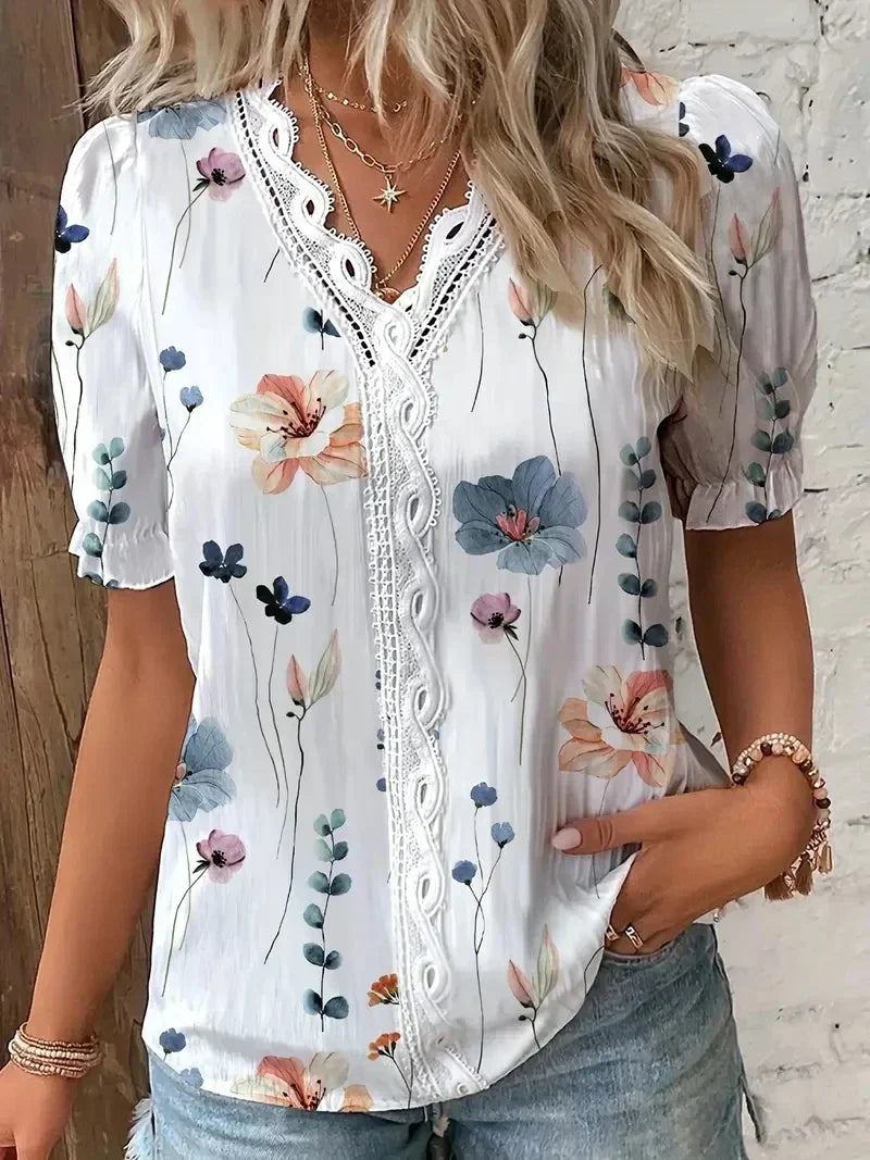 Kiara | Floral Lace V-Neck Blouse