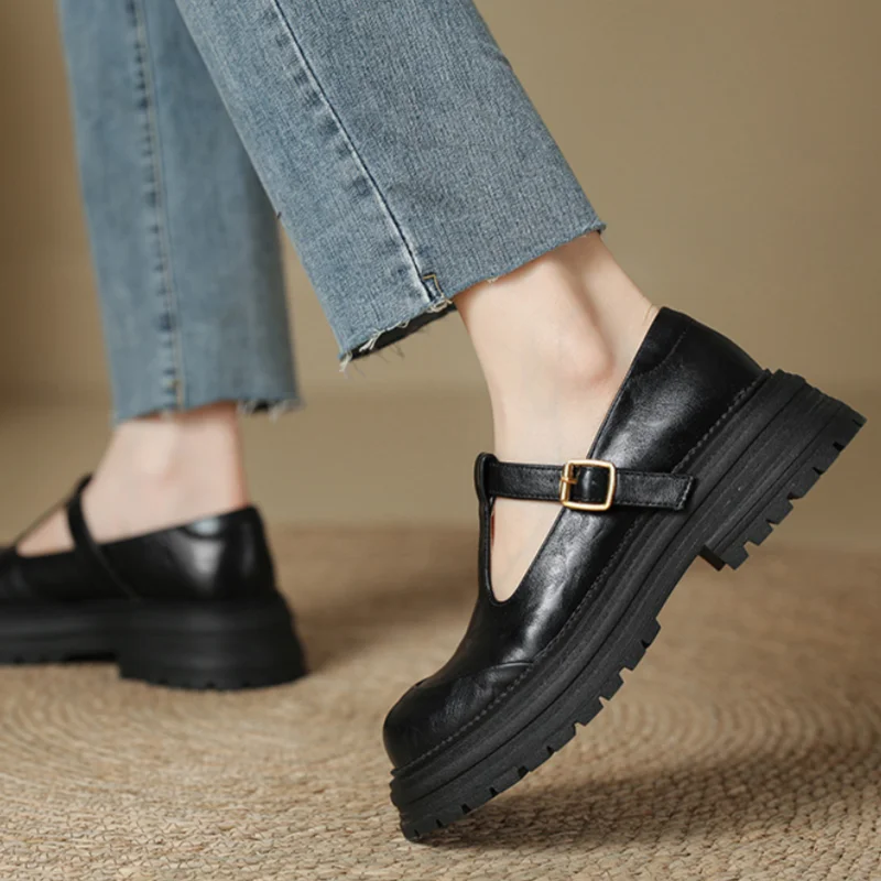 Wanda | Women's T-Bar Mary Jane Shoes Round Toe Brogue Low Heel