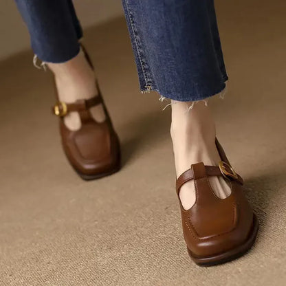 Corinna | Women's T-Strap Mary Jane Shoes Square Toe Low Block Heel