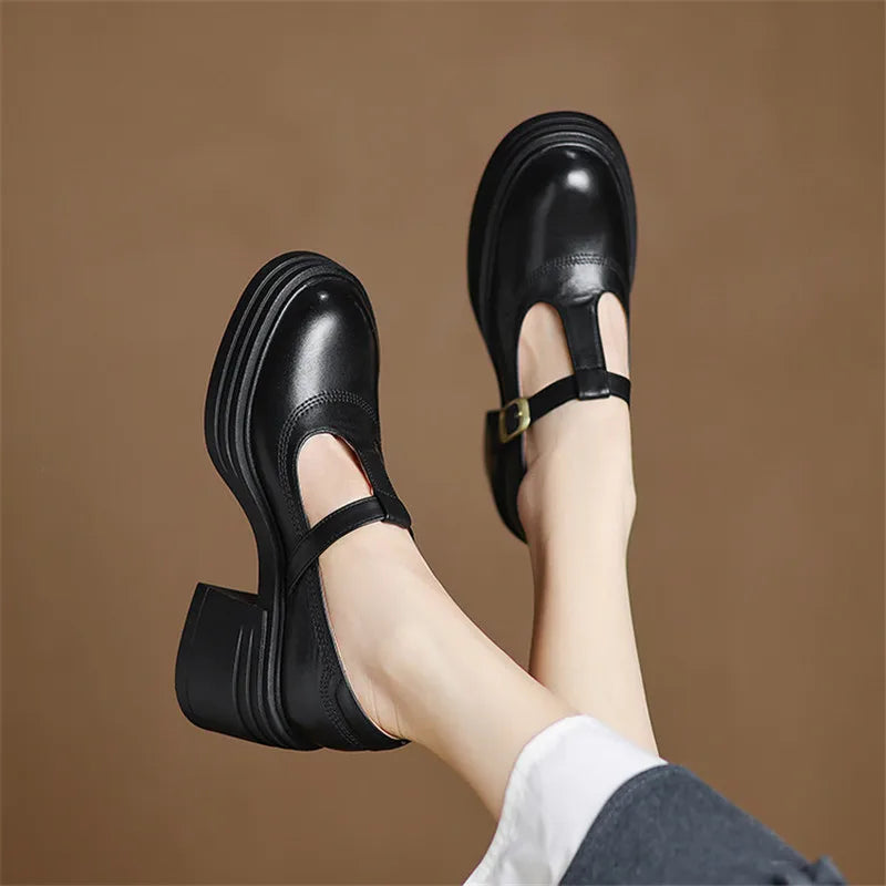 Brenda2™ | Women's Chunky Block Heel Mary Jane Pumps Round Toe Strap