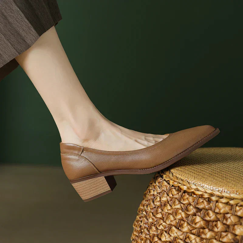 Tamika | Women's Pointed Toe Block Heel Pumps Slip On Mid Heel Shoes