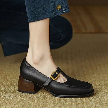 Corinna | Women's T-Strap Mary Jane Shoes Square Toe Low Block Heel