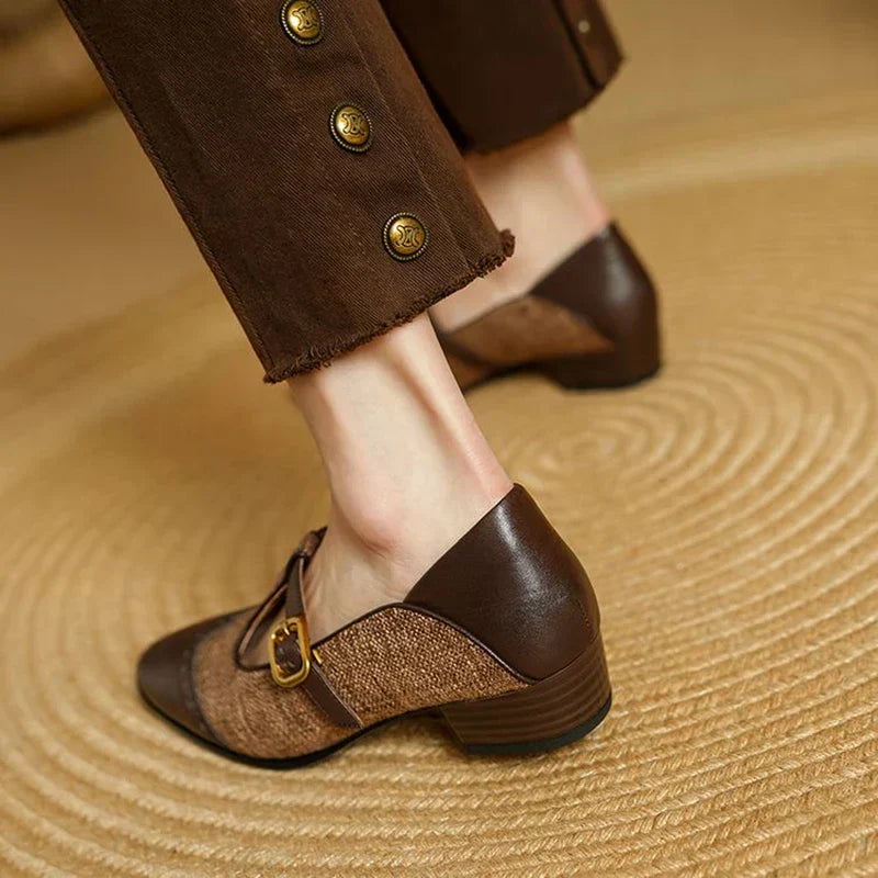 Bronwen | Women's Two-Tone T-Strap Mary Jane Shoes Vintage Low Heel