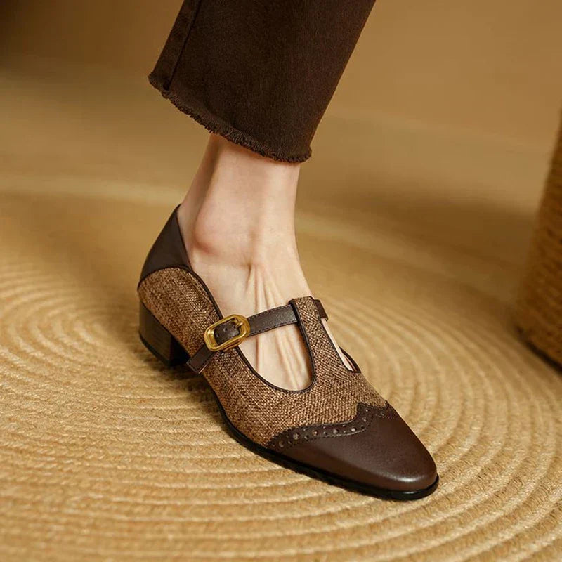 Bronwen | Women's Two-Tone T-Strap Mary Jane Shoes Vintage Low Heel