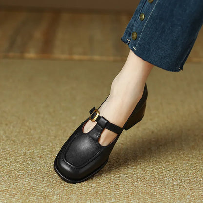 Corinna | Women's T-Strap Mary Jane Shoes Square Toe Low Block Heel
