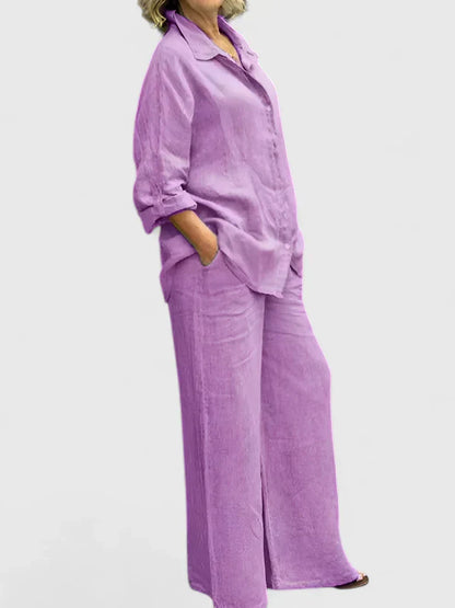 Roslyn | Women's Wide Leg Pants & Button-Down Shirt Two-Piece