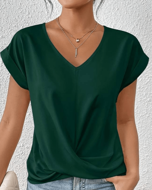 Yuki | Women's V-Neck Twist Front Short Sleeve Top