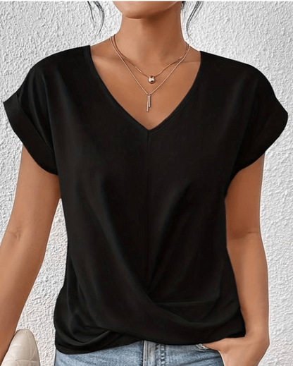 Yuki | Women's V-Neck Twist Front Short Sleeve Top