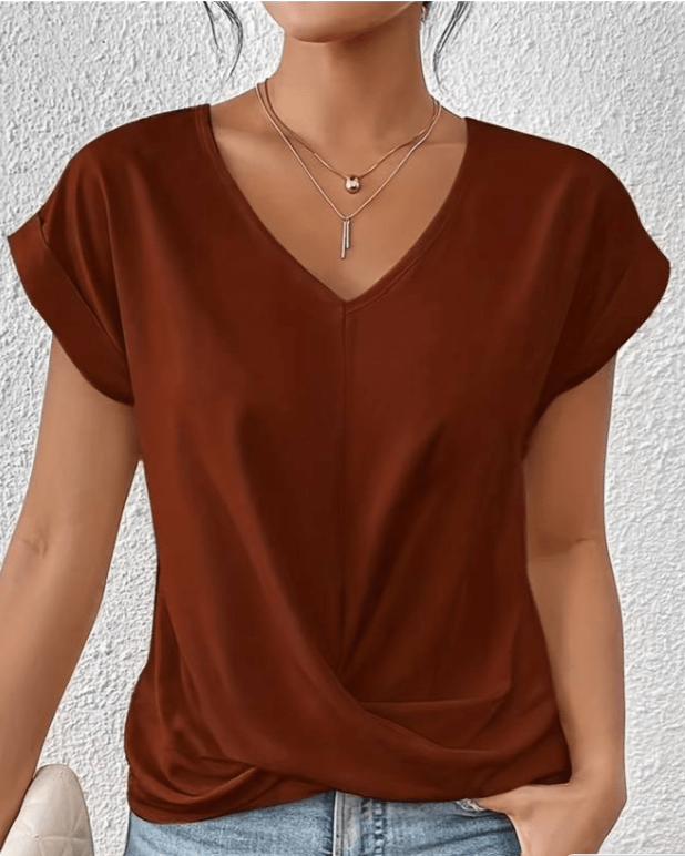 Yuki | Women's V-Neck Twist Front Short Sleeve Top