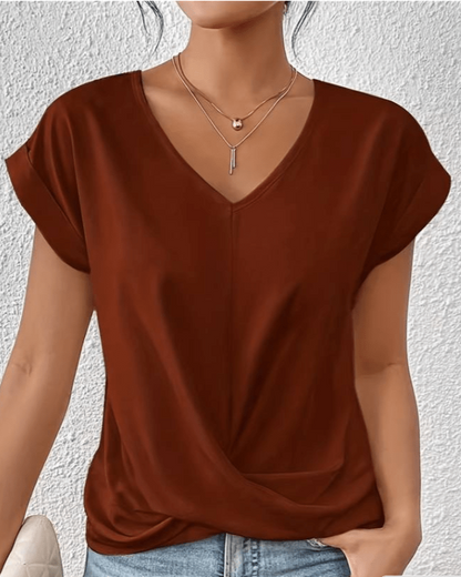 Yuki | Women's V-Neck Twist Front Short Sleeve Top