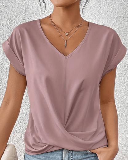 Yuki | Women's V-Neck Twist Front Short Sleeve Top