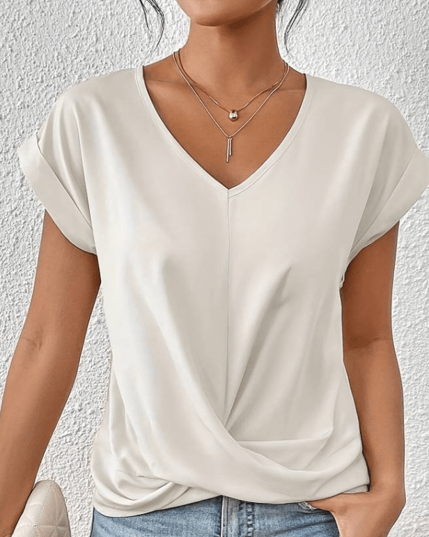 Yuki | Women's V-Neck Twist Front Short Sleeve Top