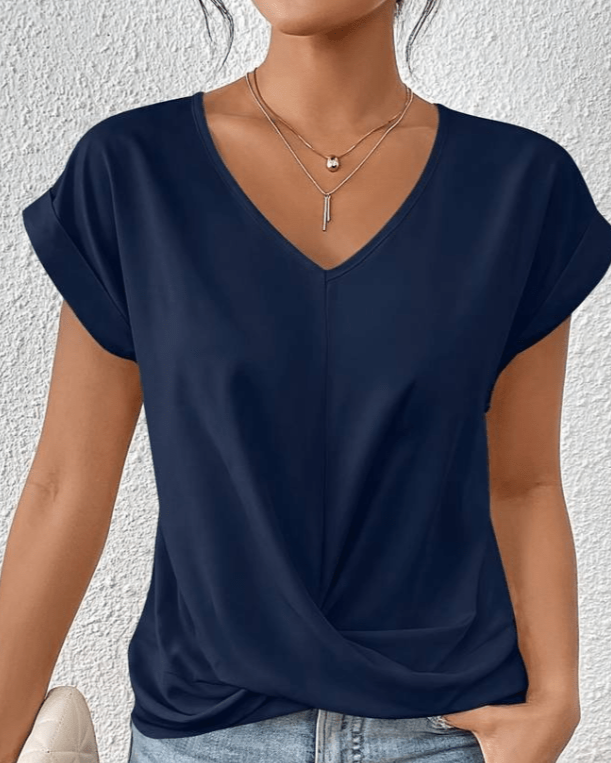 Yuki | Women's V-Neck Twist Front Short Sleeve Top